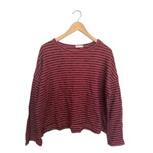 Maronie Anthropologie Ribbed Top Women’s Sz S Red Black Striped Buttons NWOT